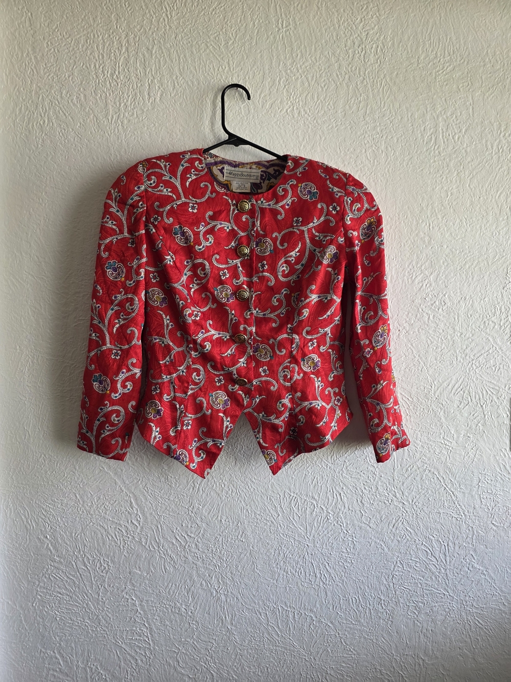 Vintage Red Paisley Embroidered Button Front Jacket